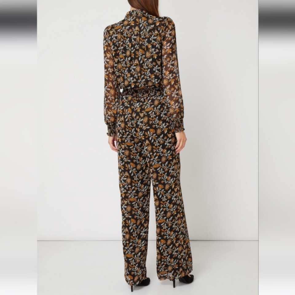 Michael Kors Floral Georgette Black Wide Leg Jumpsuit